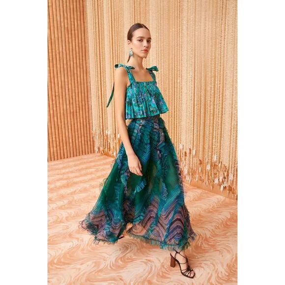 Ulla Johnson Skirt Silk‎ Dahlia Ruffled Midi Women's Size 2 Green - Picture 1 of 12